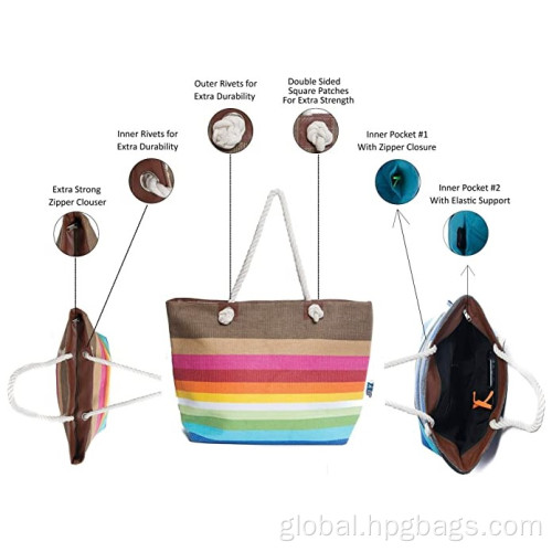 Beach Bags Totes Extra Large Striped Straw Rope Handle Factory